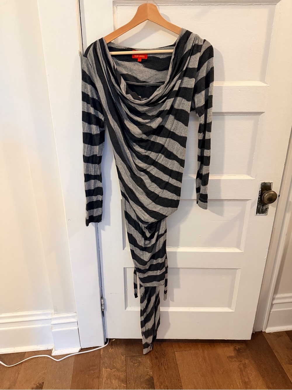 Vivienne Westwood Black and Gray Striped Asymmetrical Draped Dress
